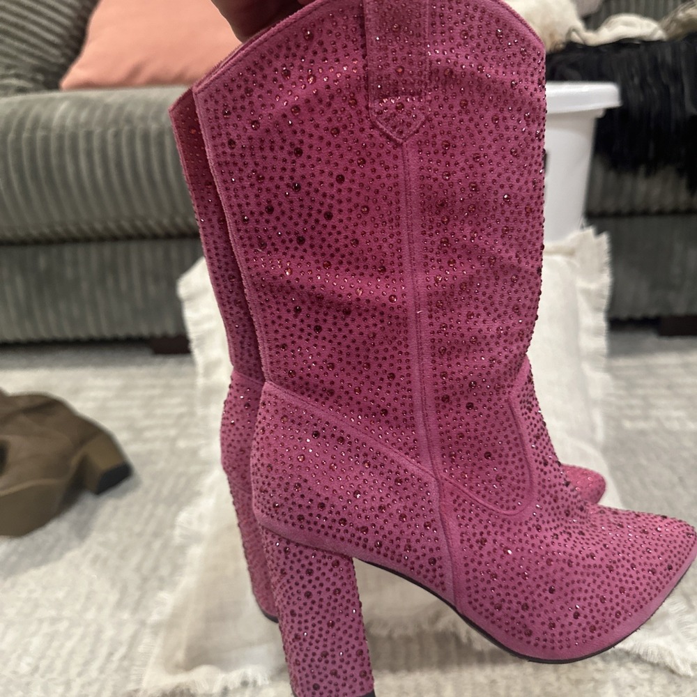 Pink Rhinestone Covered Boots High Heel Block Cowgirl Rodeo Western Women's 7 - Picture 6 of 16